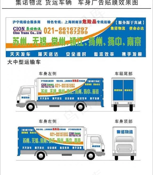 大型货车 车身贴广告图片cdr矢量模版下载