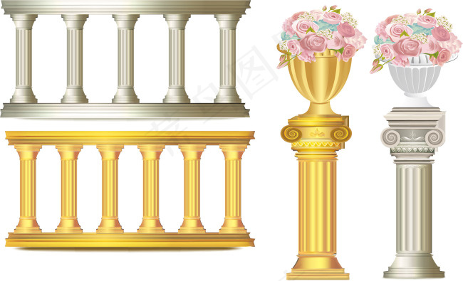 婚礼素材 华丽 罗马柱 罗马盆 罗马栅栏