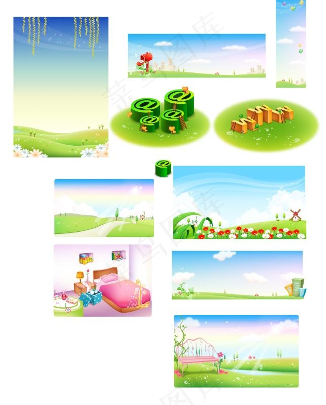 春天、夏天、房间、网络矢量风景 ...ai矢量模版下载