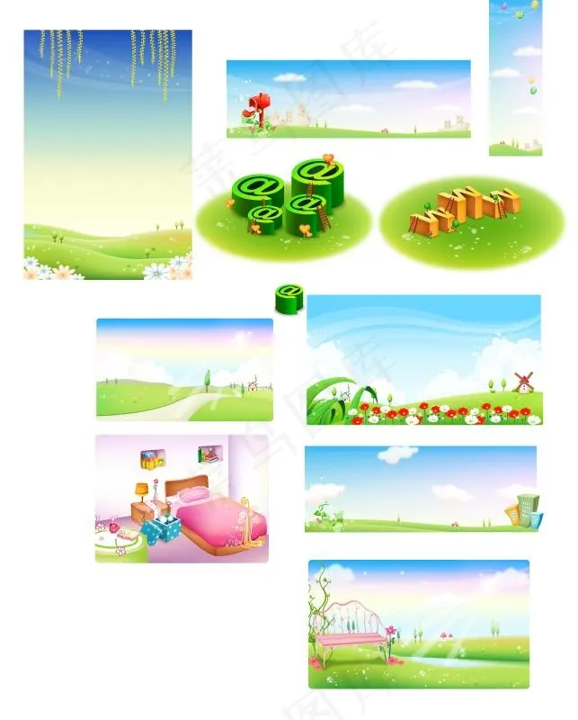 春天、夏天、房间、网络矢量风景 ...ai矢量模版下载