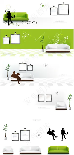 清新绿色室内家居设计矢量素材
