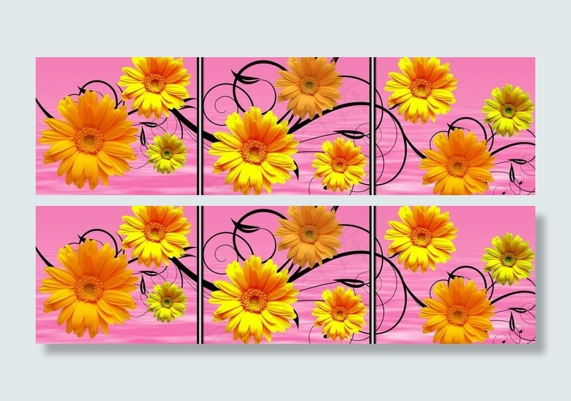 无框画菊花图片(7087X2362(DPI:300))psd模版下载