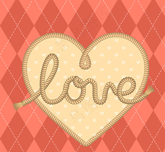 复古菱形格与爱心背景矢量素材图片