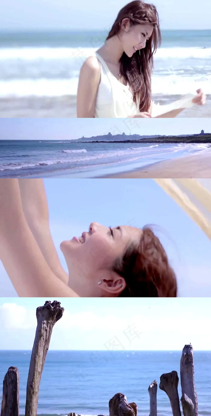 高清海滩女孩漂流瓶抒情风景视频