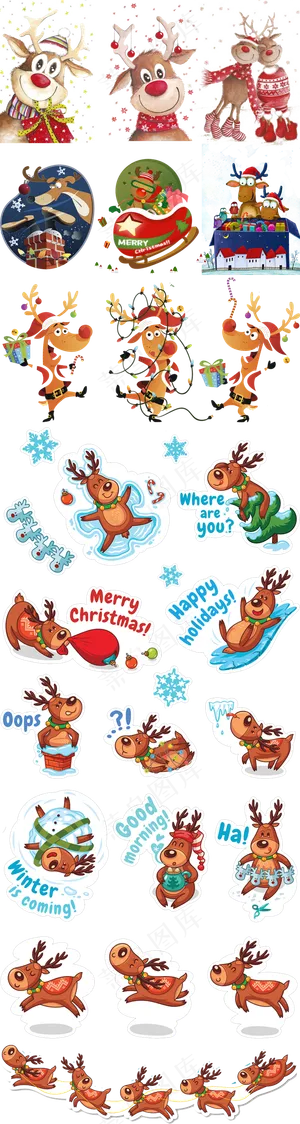 可爱手绘圣诞驯鹿麋鹿设计素材