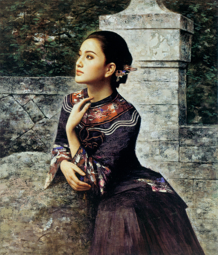 美女油画室内挂画psd模版下载