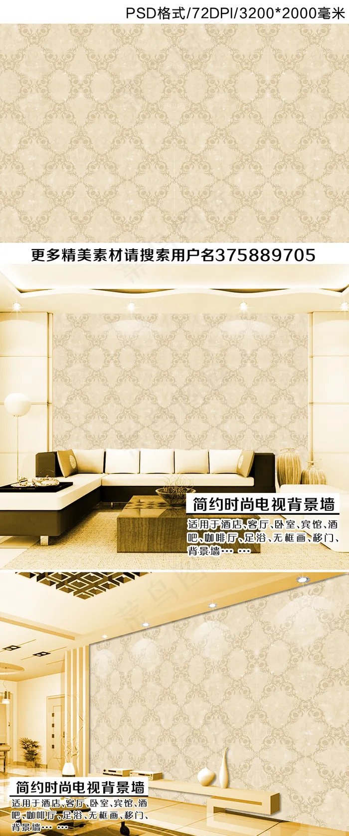 欧式花纹背景墙(9071X5669(DPI:72))psd模版下载