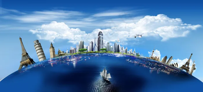 蓝天白云高楼大厦时尚科技(6614X3017(DPI:300))psd模版下载