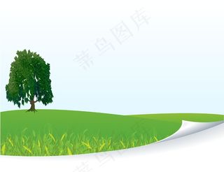 新鲜的绿色草地的草和树的背景模板矢量