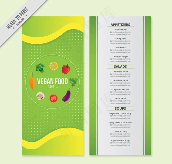 抽象绿色素食菜单eps,ai矢量模版下载