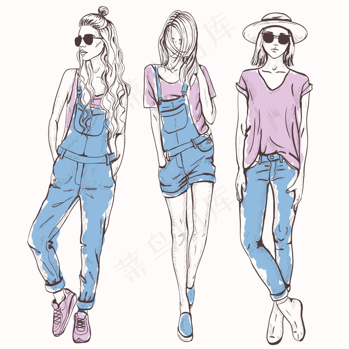 时尚潮流女性插画矢量素材eps,ai矢量模版下载