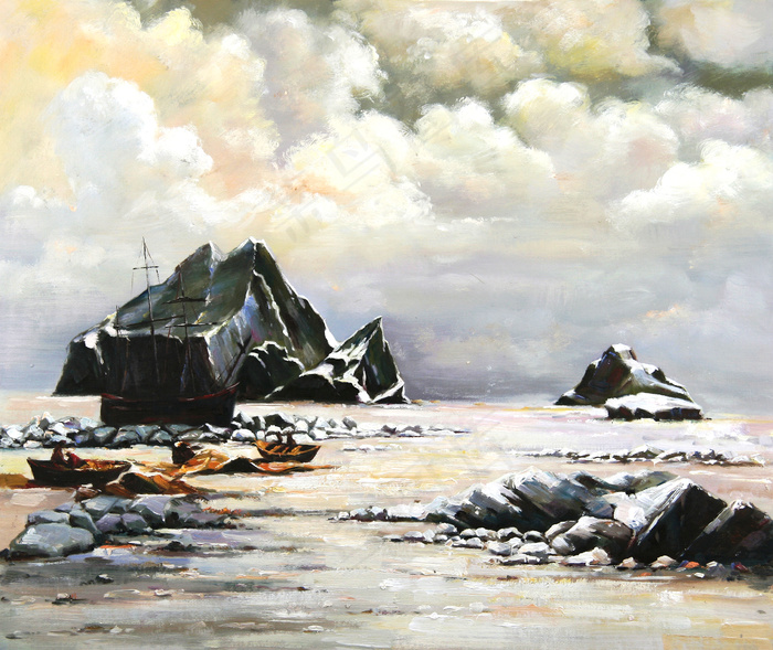 海边油画图片