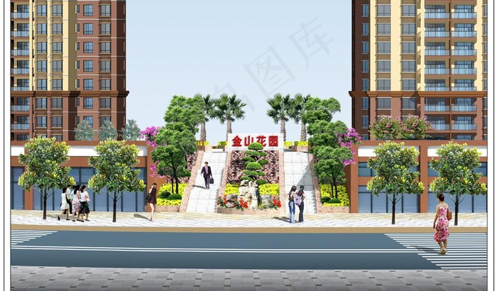 小区大门绿化效果图图片(3500X2187(DPI:72))psd模版下载