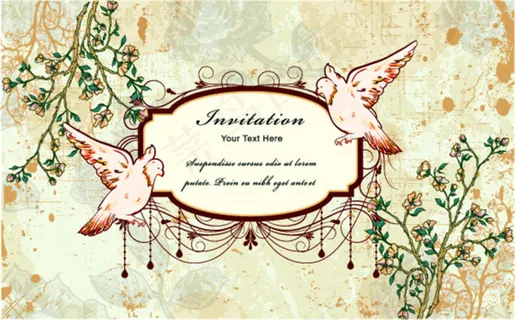 花树对鸟装饰的精美边框背景图片