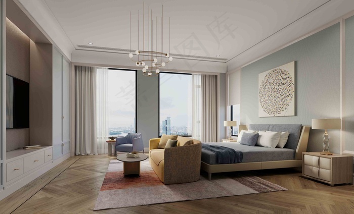 客餐厅卧室效果图北欧现代轻奢