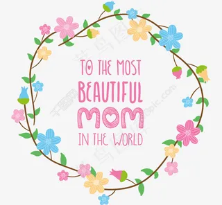 卡通花环母亲节贺卡