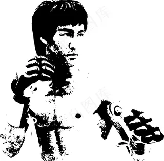 印花矢量图 人物 李小龙 色彩 黑...
