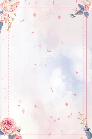 浪漫粉色花朵花瓣边框夏至背景设计(66)