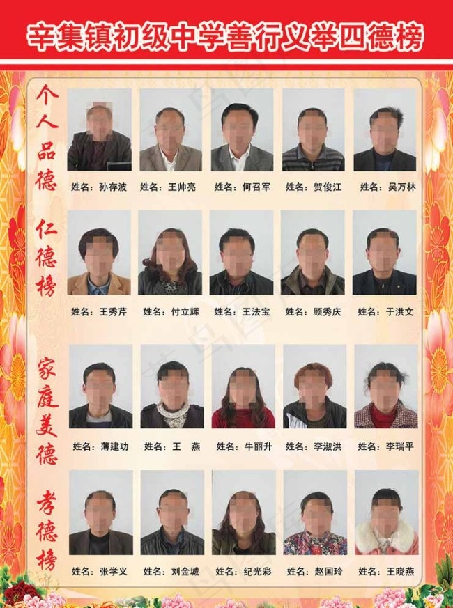 初级中学善行义举四德榜图片(2296X3175(DPI:72))psd模版下载