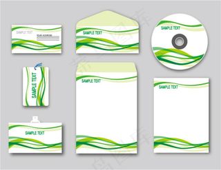 矢量图绿色花纹品牌套装设计