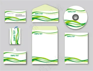 矢量图绿色花纹品牌套装设计