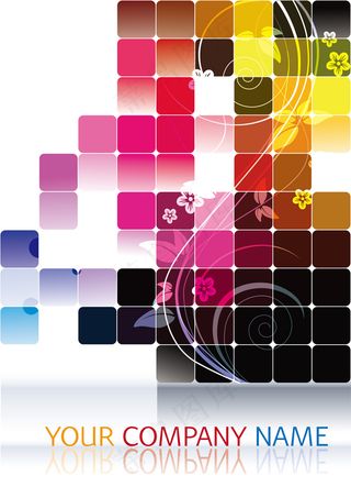 炫彩方块花卉背景矢量素材