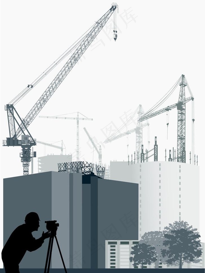 城市建筑工地剪影图片eps,ai矢量模版下载