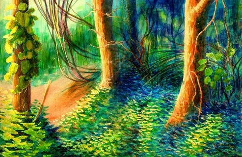 油画 森林一角图片