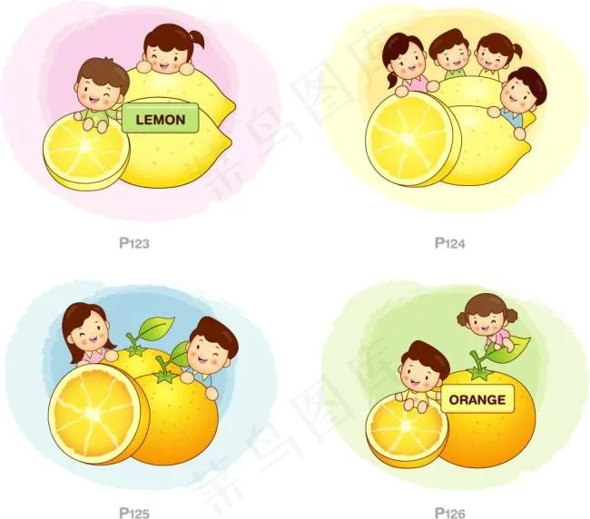 小朋友和水果ai矢量模版下载