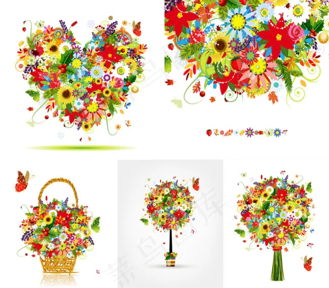 5款精美缤纷花卉插画矢量素材eps,ai矢量模版下载