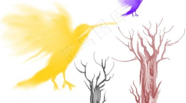 水彩古树笔刷图片