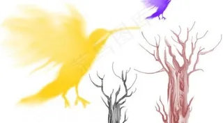 水彩古树笔刷图片