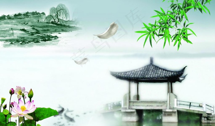 这是一幅梦里水乡的图画图片psd模版下载