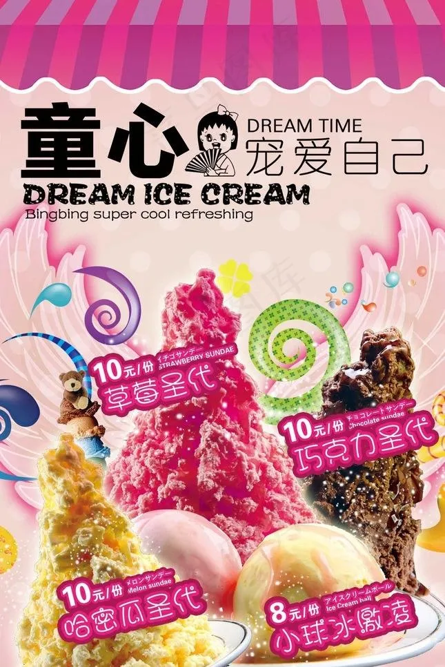 草莓圣代冰淇淋广告图片psd模版下载
