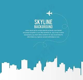 城市建筑与飞机矢量素材图片