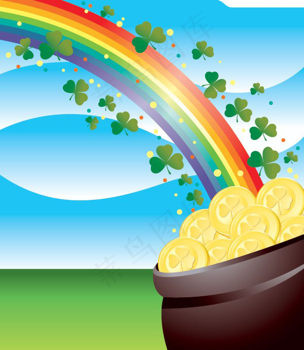 长满绿叶的彩虹矢量素材