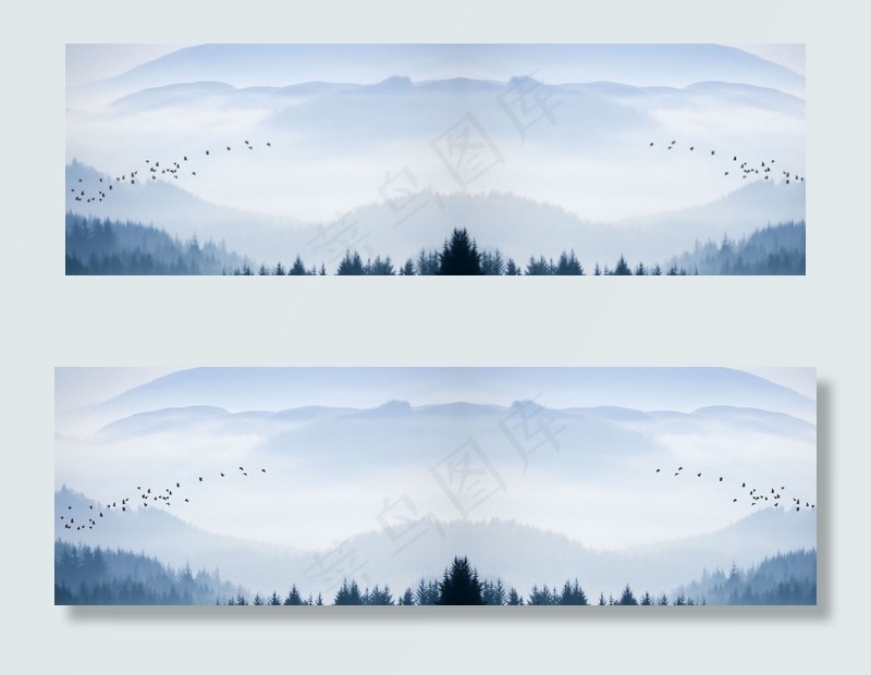 山峰山脉水墨海报BANNER背景(1920X4550(DPI:300))psd模版下载