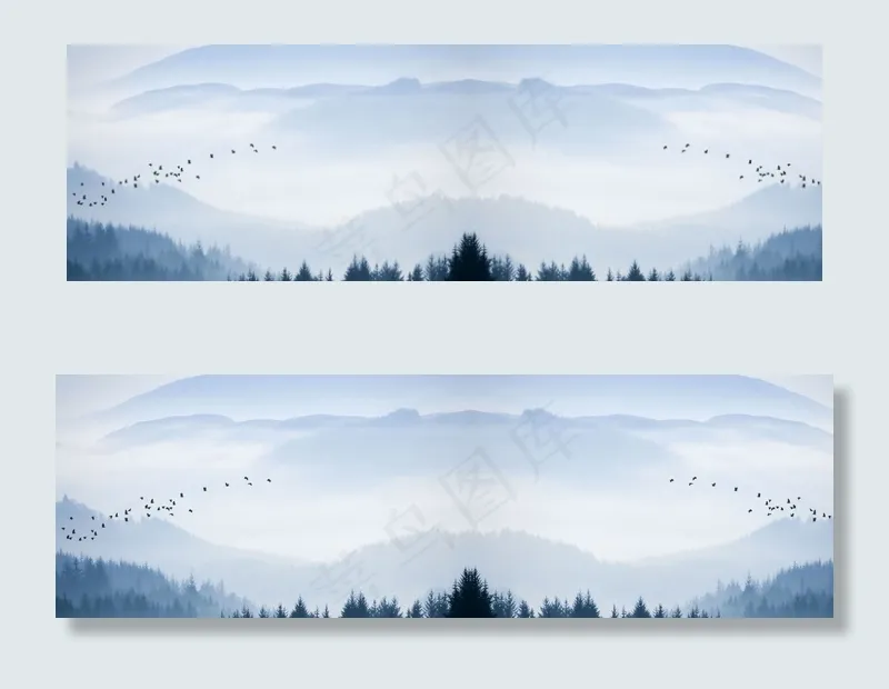山峰山脉水墨海报BANNER背景(1920X4550(DPI:300))psd模版下载