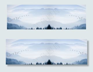 山峰山脉水墨海报BANNER背景