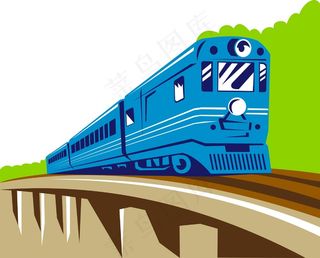 柴油火车机车复古的高架桥