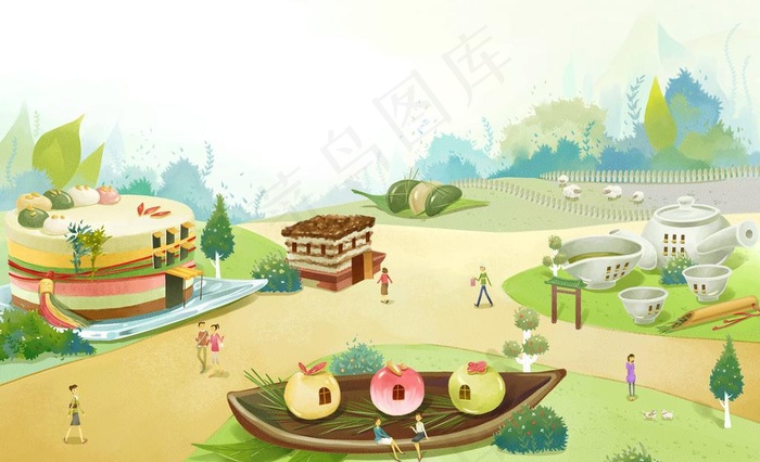 漫画食物建筑图片