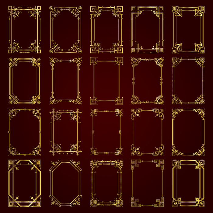金色欧式花纹边框EPS矢量素材集合eps,ai矢量模版下载
