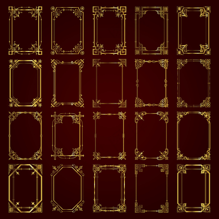 金色欧式花纹边框EPS矢量素材集合