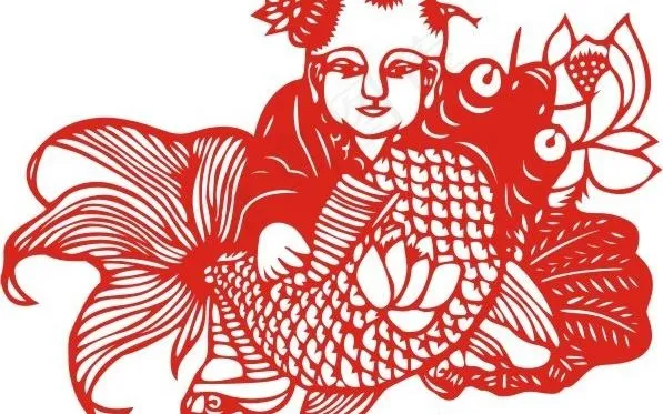 福娃抱鱼图 -- 剪纸图片cdr矢量模版下载
