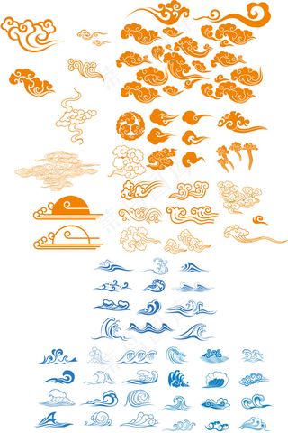 海浪和云纹单个独立矢量素材