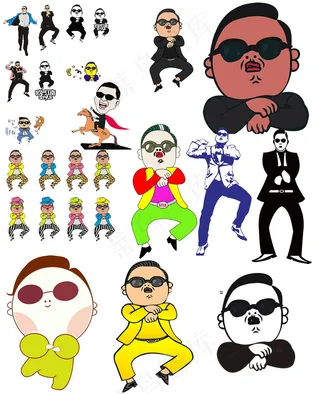 卡通手绘鸟叔舞蹈江南style骑马...