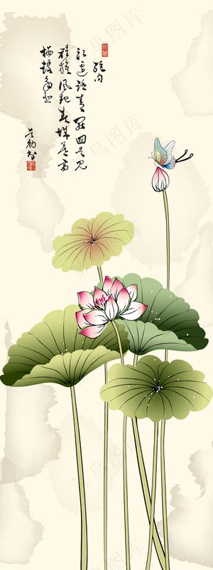 绿荷蝴蝶背景墙