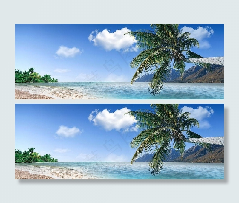 蓝天白云椰子海滩图片