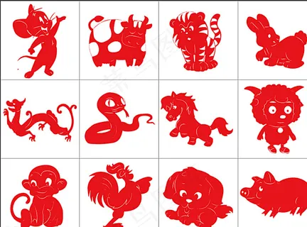 十二生肖剪纸矢量图图片