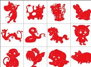 十二生肖剪纸矢量图图片